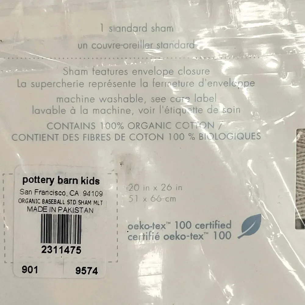 Pottery Barn Kids organic vintage baseball standard pillow sham.